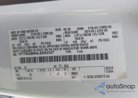 2020 Ford F-250 Xlt from USA, damaged, VIN 1FT7W2BN4LEE62327